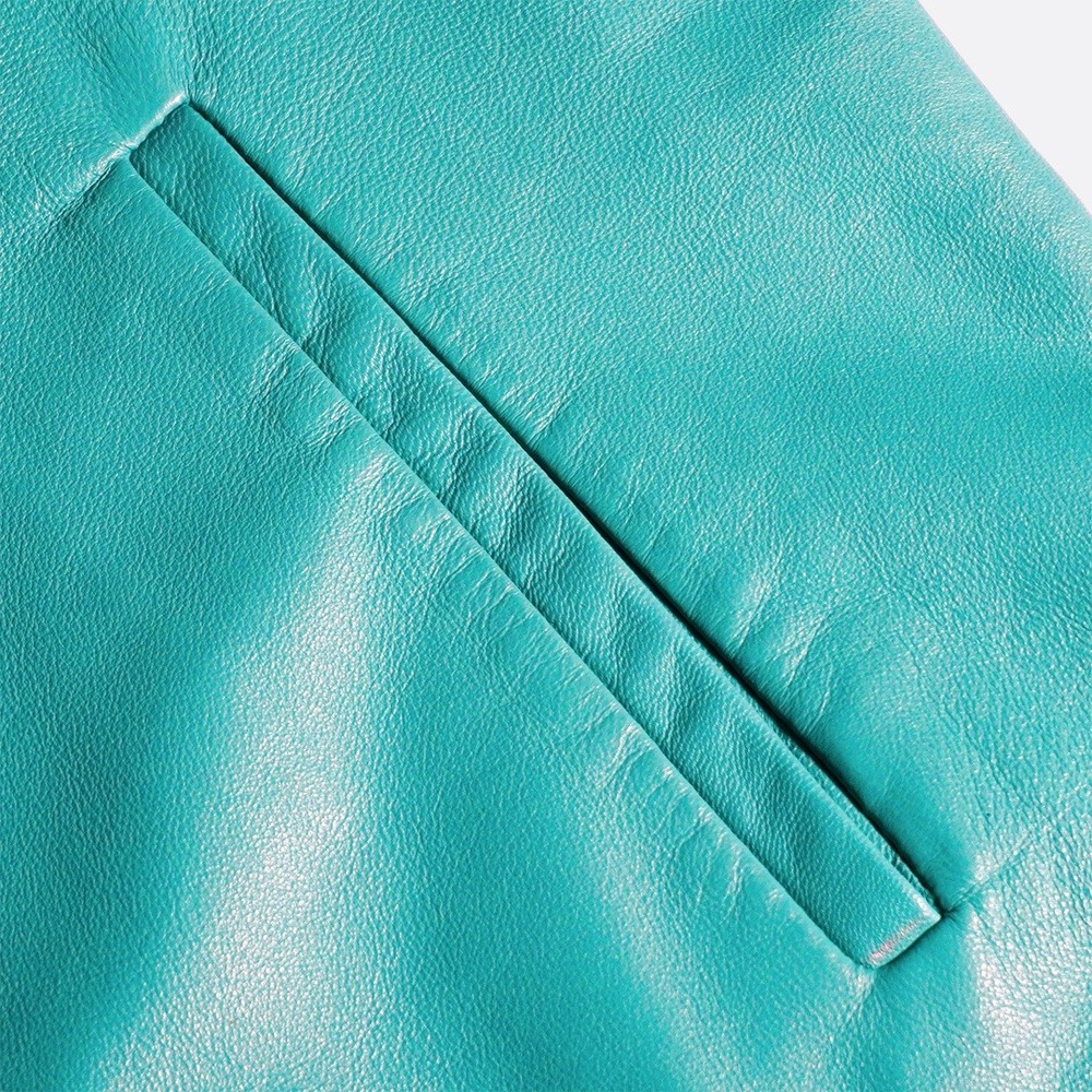 Cache 100% Leather Aqua Turquoise Waterfall Jacket Open Blazer Designer 0X Large - Picture 4 of 8